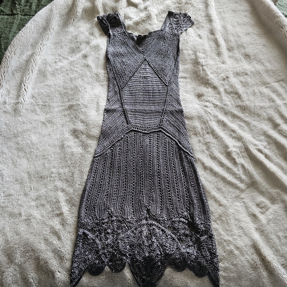 Karen Millen Grey Crochet Beaded Knit Cruise Party Bodycon Dress 1 - Picture 7 of 9